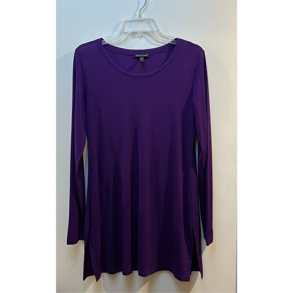 Eileen Fisher 100% silk violet purple long sleeve women’s dress size S/P #41-174